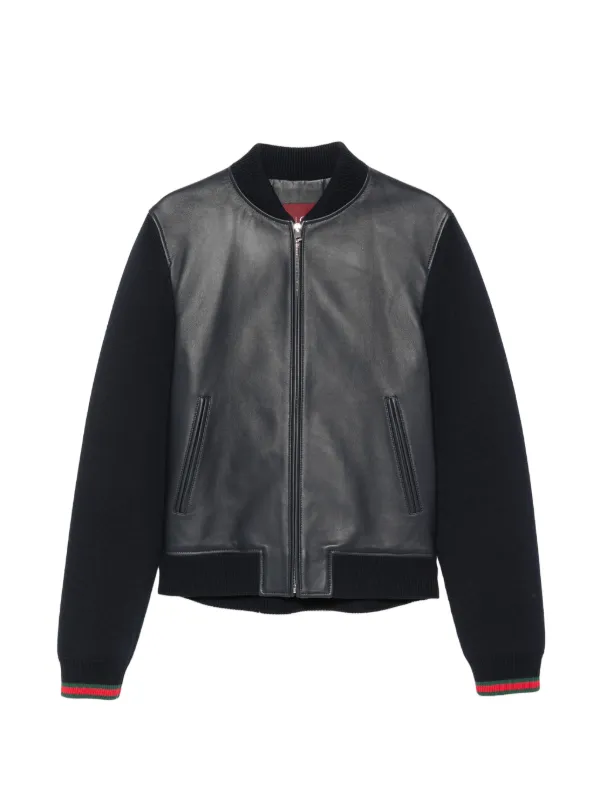 Gucci Nappa Leather and Knit Bomber Jacket in Blue