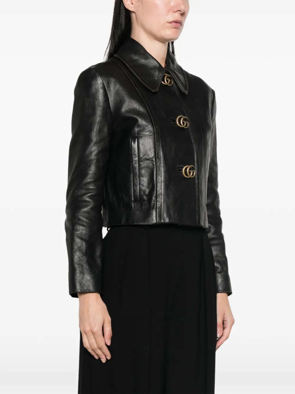 Gucci Leren jack met verouderd effect Zwart