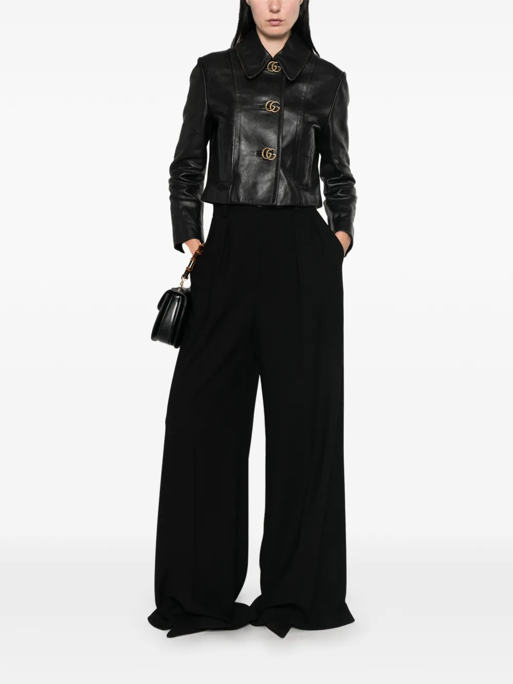 Gucci Leren jack met verouderd effect Zwart