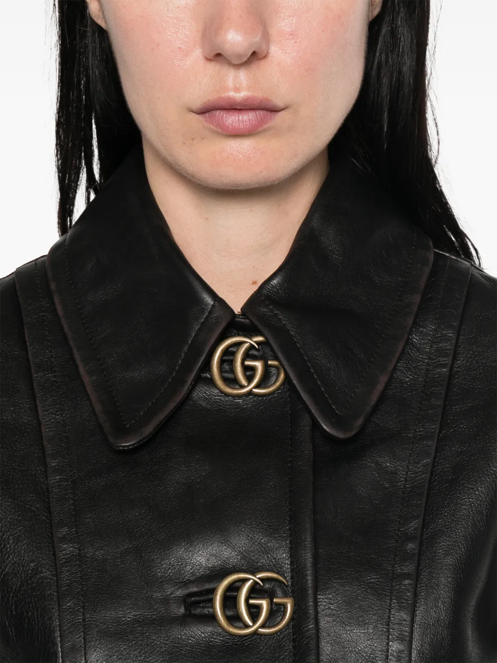 Gucci Leren jack met verouderd effect Zwart