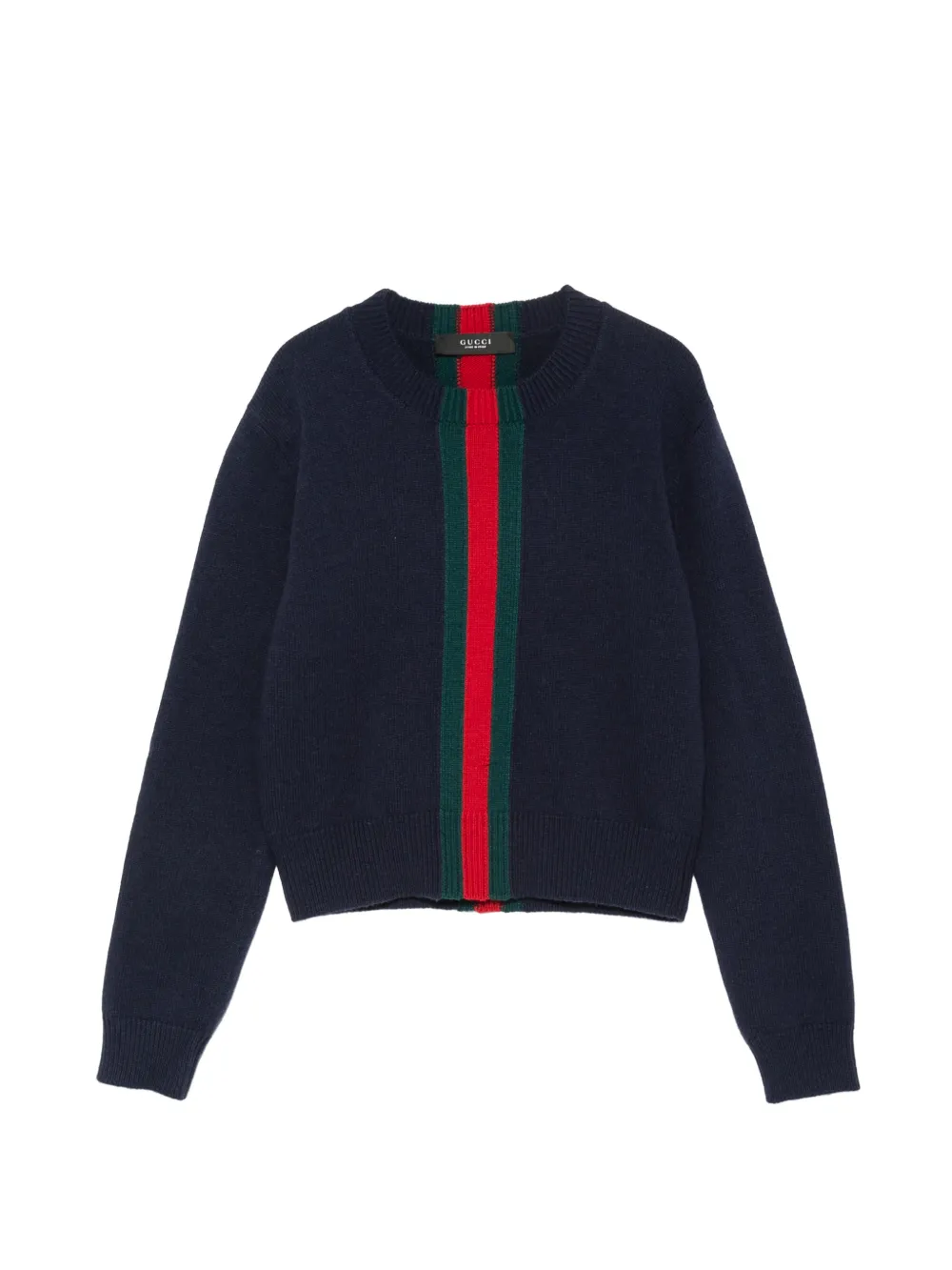 Gucci pull en maille laine à détail Web - Bleu