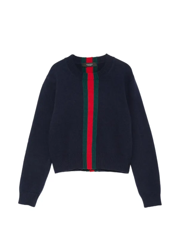 Gucci Knit Wool Sweater with Web in Blue