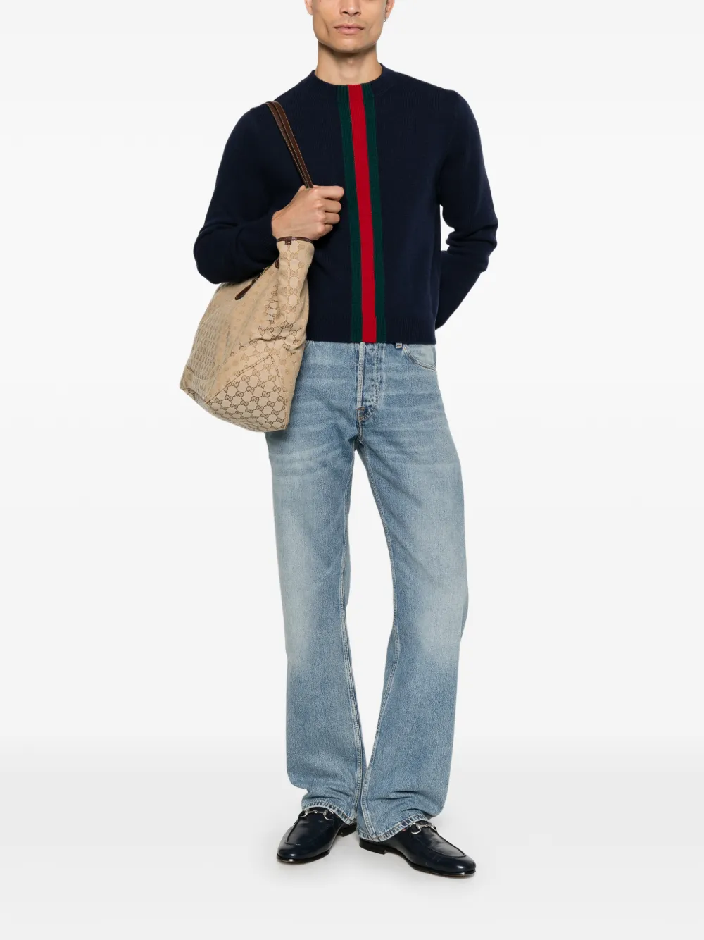 Gucci Gebreide wollen trui met Web Blauw