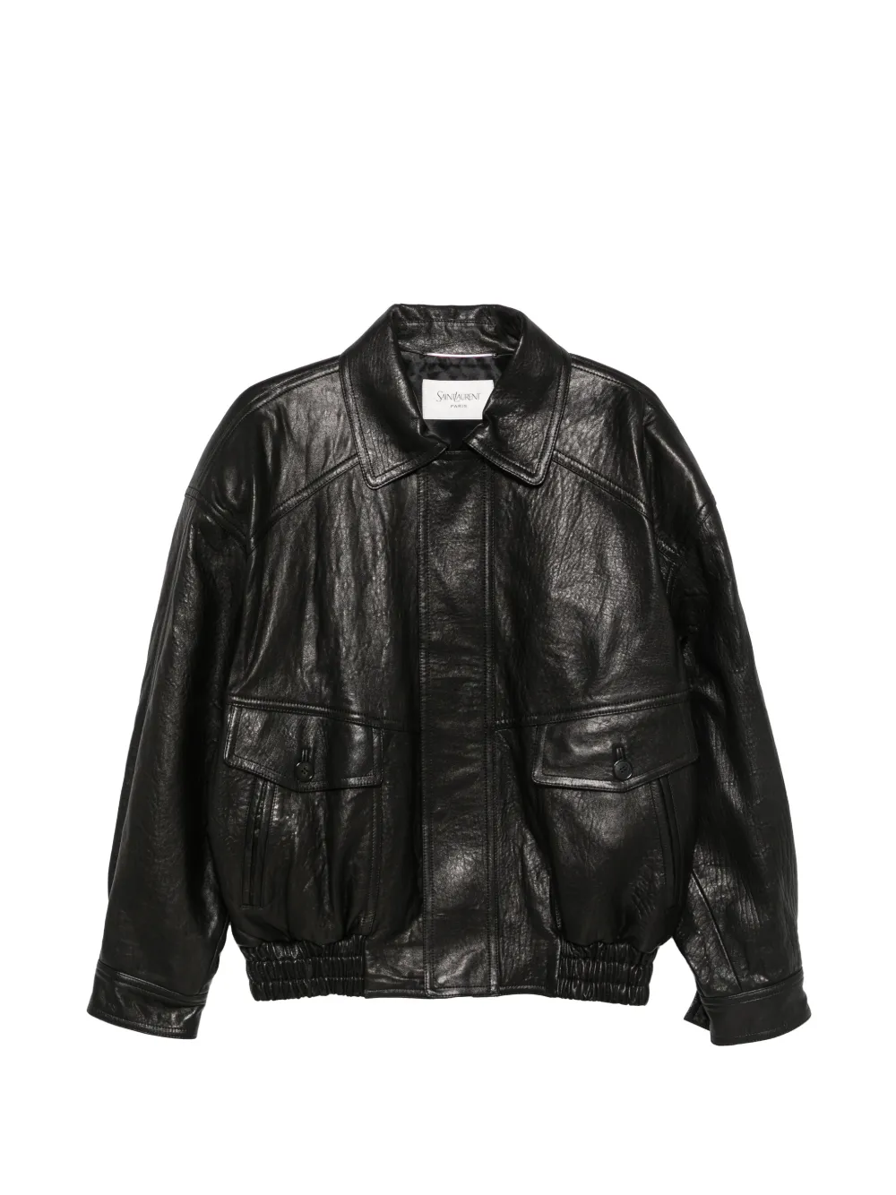 Saint Laurent zip-fastening bubbled letaher jacket - Schwarz