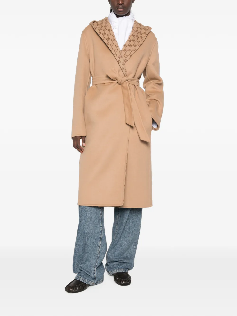 Gucci reversible GG silk wool blend coat Beige