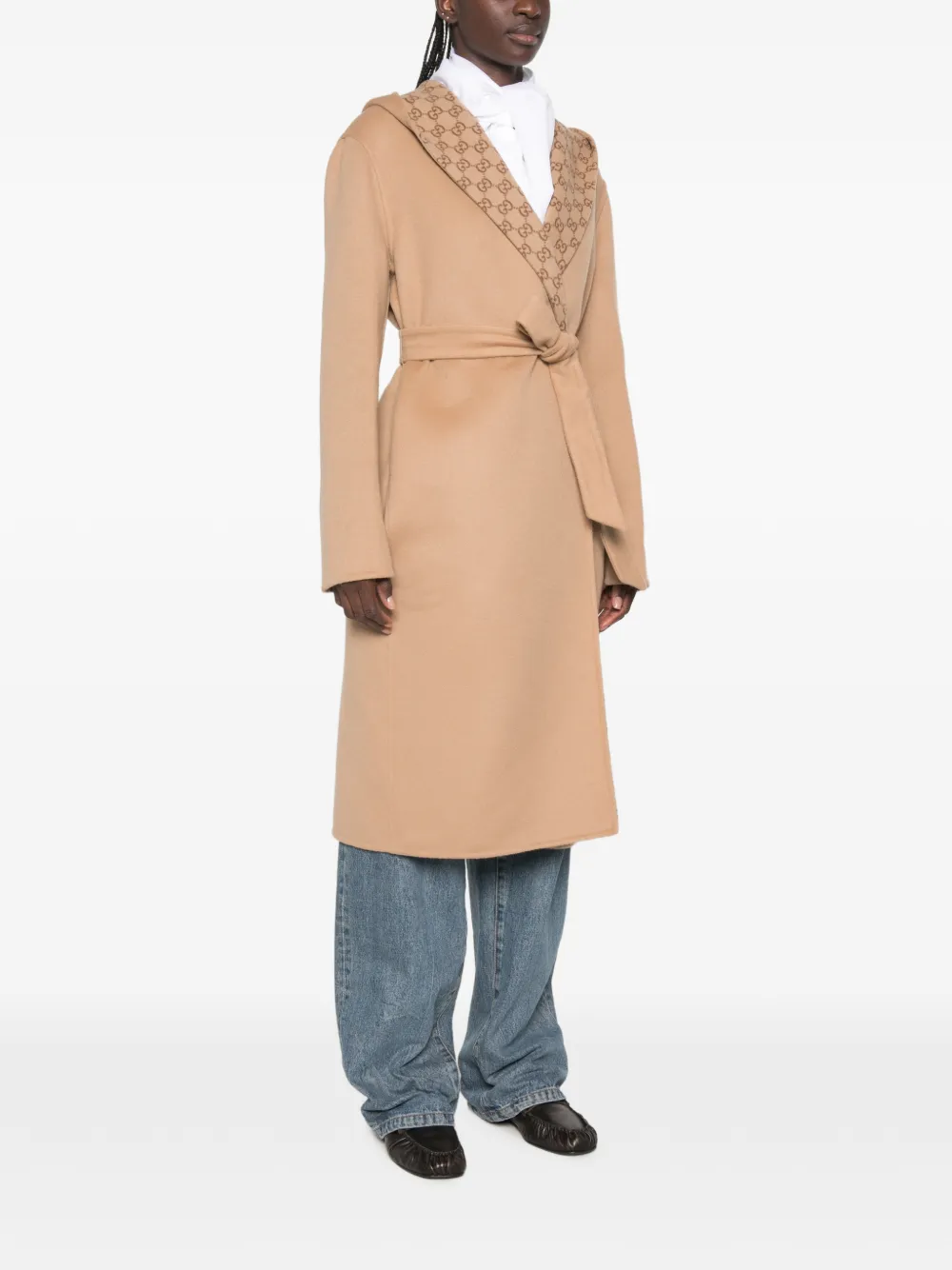 Gucci reversible GG silk wool blend coat Beige