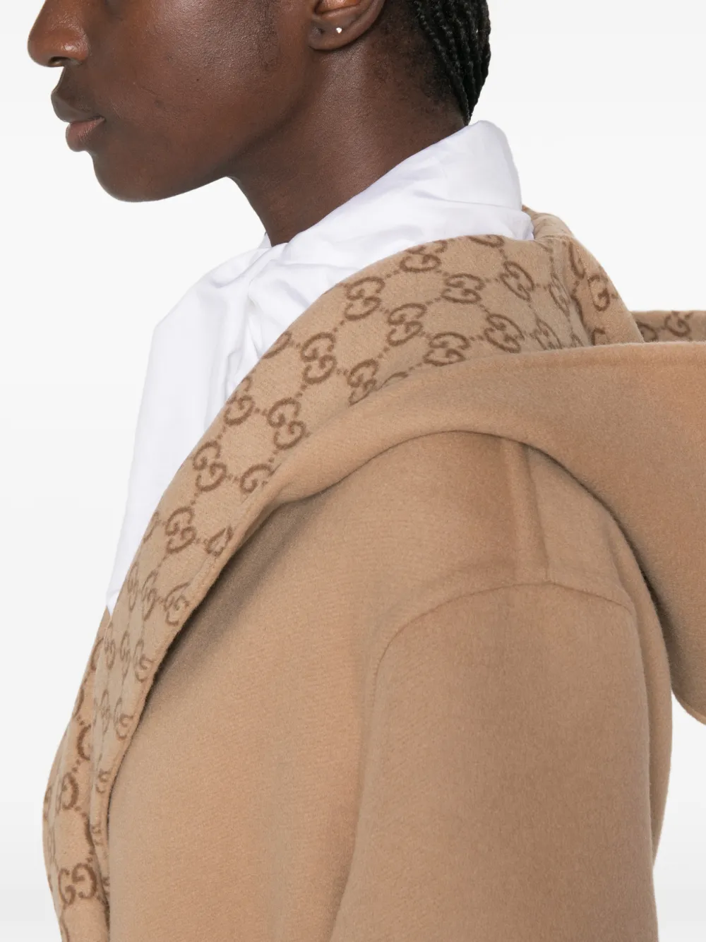 Gucci reversible GG silk wool blend coat Beige