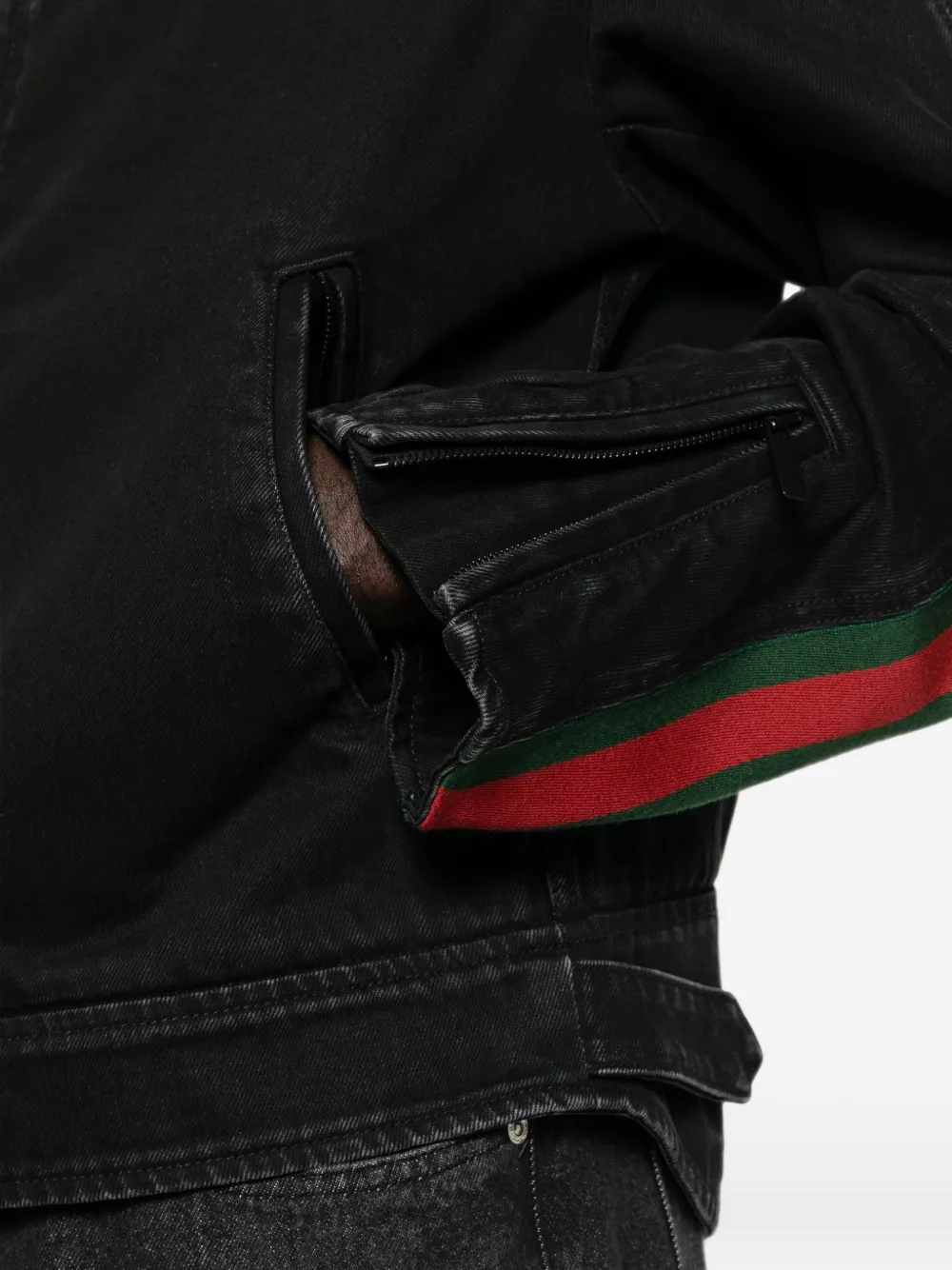 Gucci Denim bikerjack met Web-detail Zwart