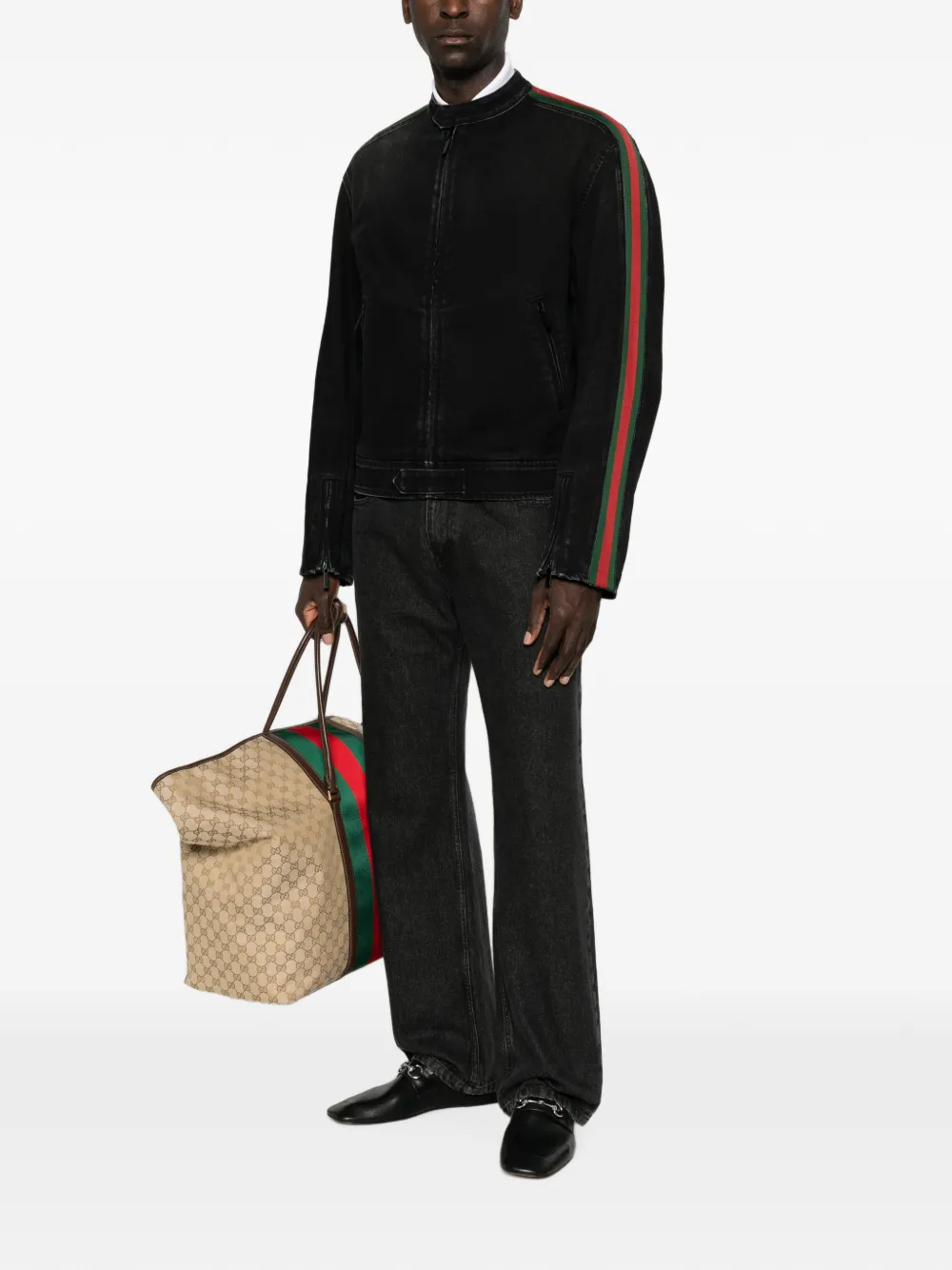 Gucci Denim bikerjack met Web-detail Zwart