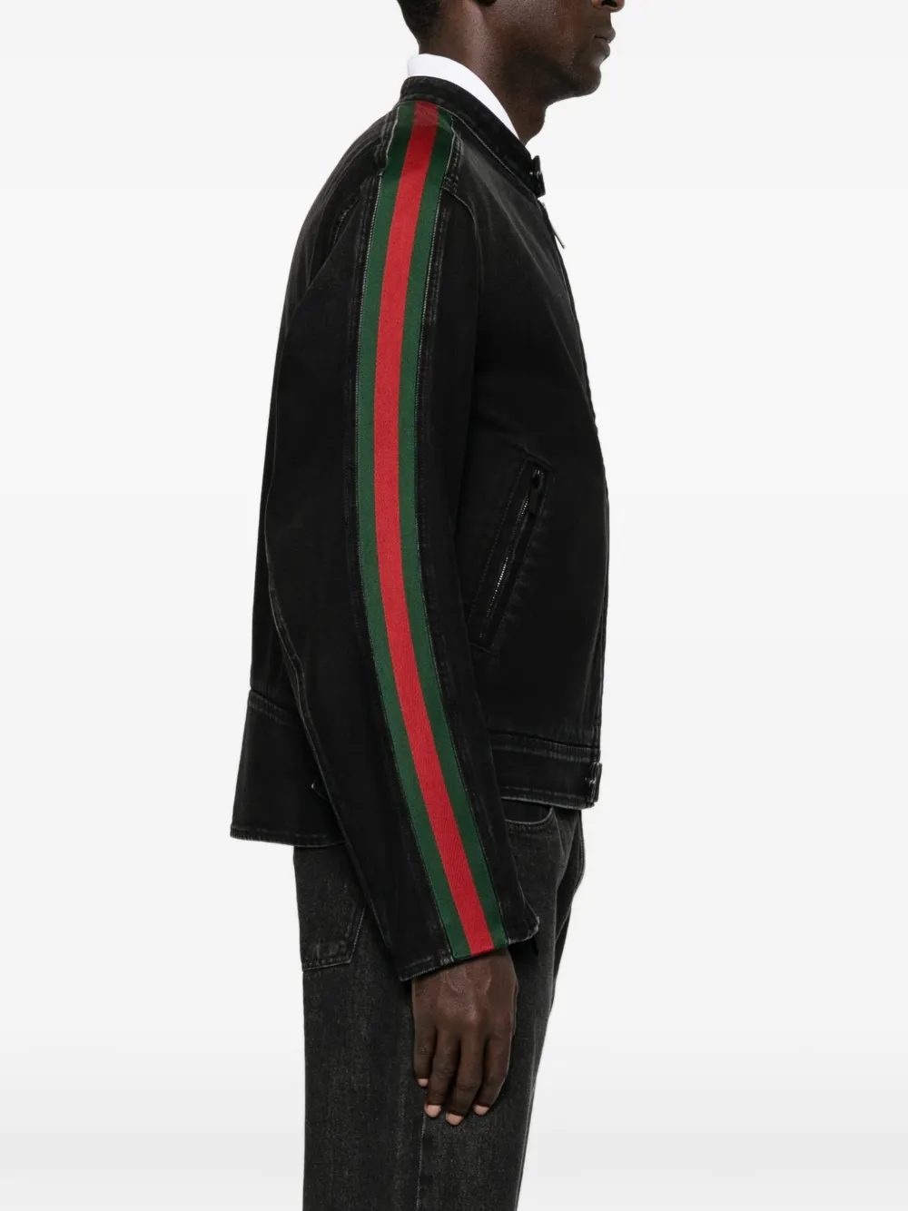 Gucci Denim bikerjack met Web-detail Zwart