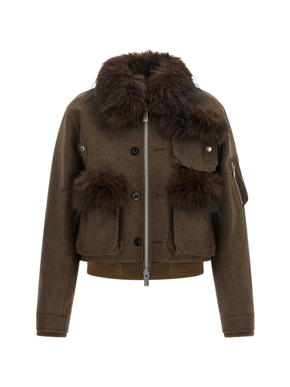 sacai faux-fur wool jacket - Braun