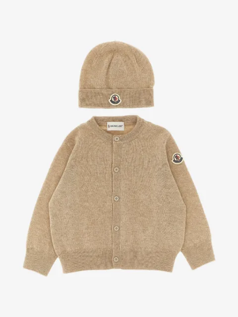 Moncler Enfant set de gorro y cárdigan con logo bordado