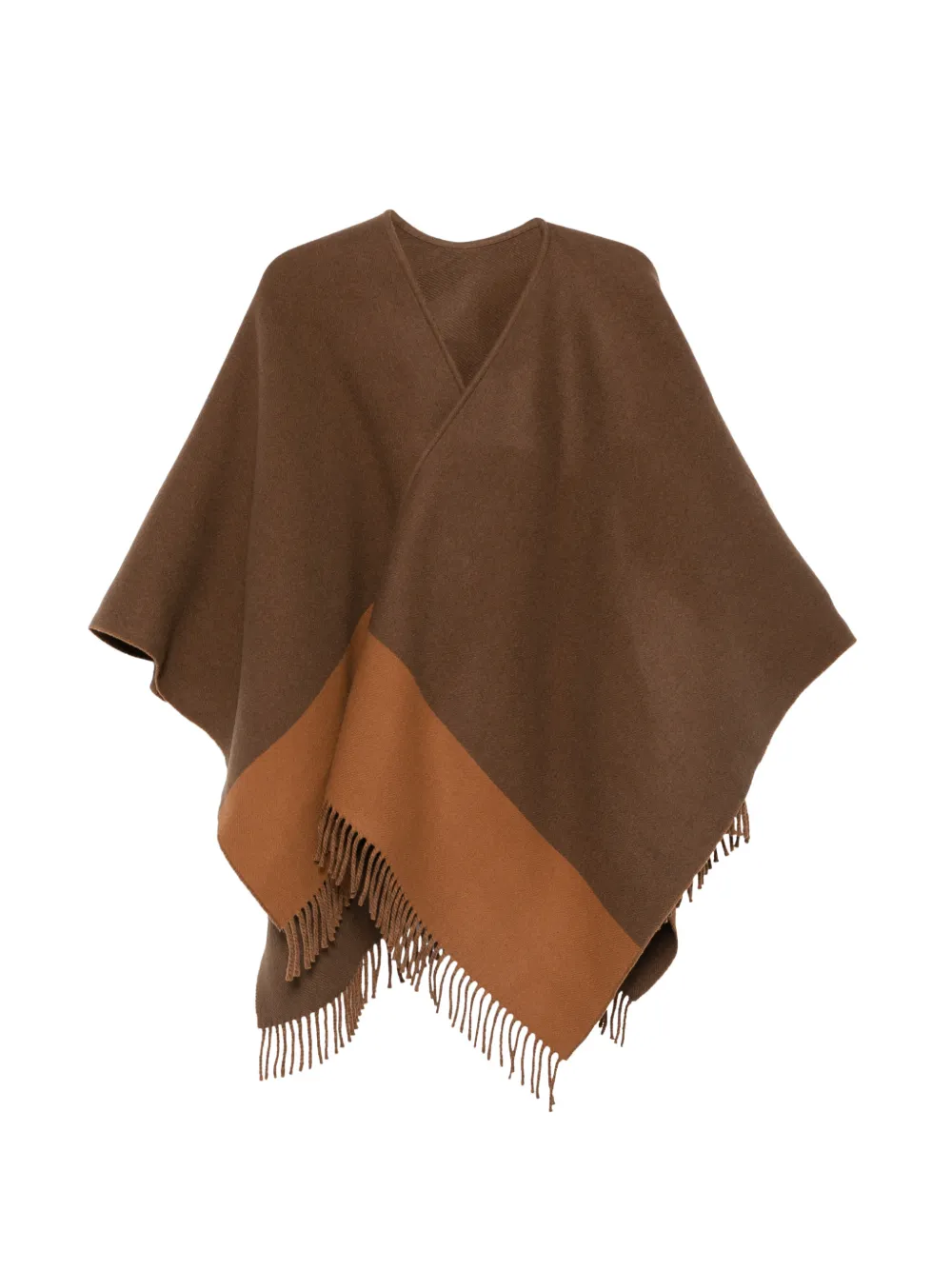 Gucci fringe-trimmed logo-intarsia cape - Marrone