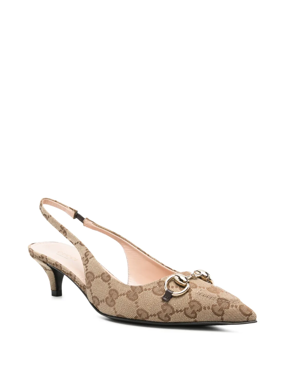Gucci Horsebit slingback pumps met monogram Beige
