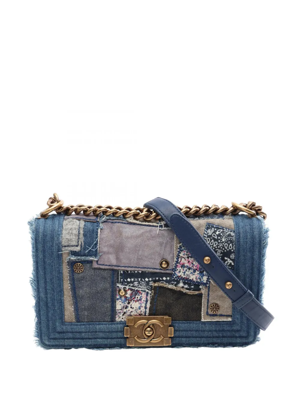 CHANEL Pre-Owned 2014-2015 Old Medium Denim Patchwork Boy Bag crossbody bag - Blu