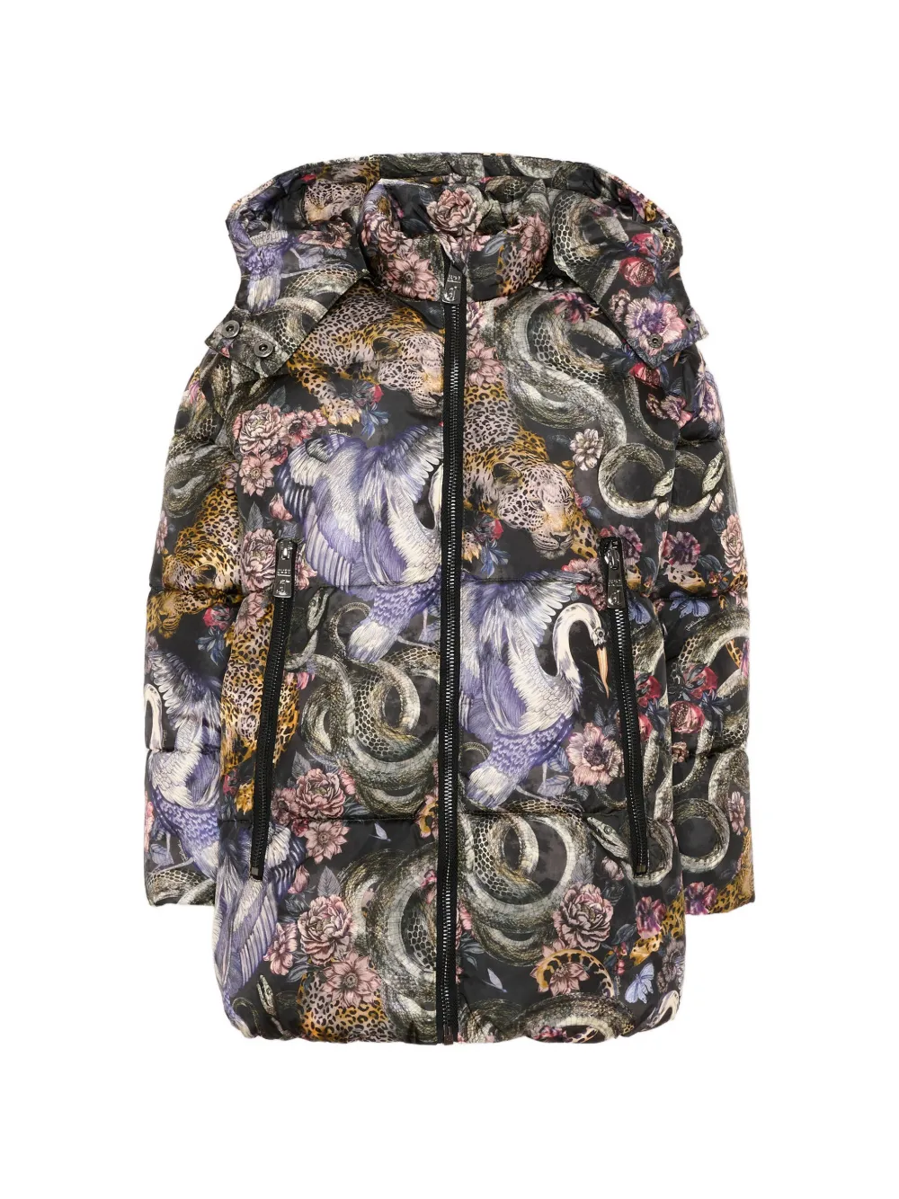 Just Cavalli Kids Gewatteerd jack met dieren-print Zwart