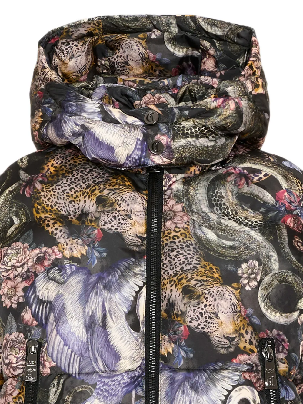 Just Cavalli Kids Gewatteerd jack met dieren-print Zwart