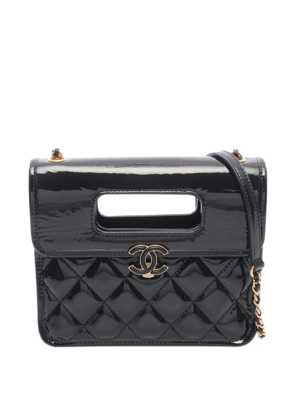 CHANEL Pre-Owned 2021-2026 Mini Quilted Patent Graphic Catch Flap satchel - Nero