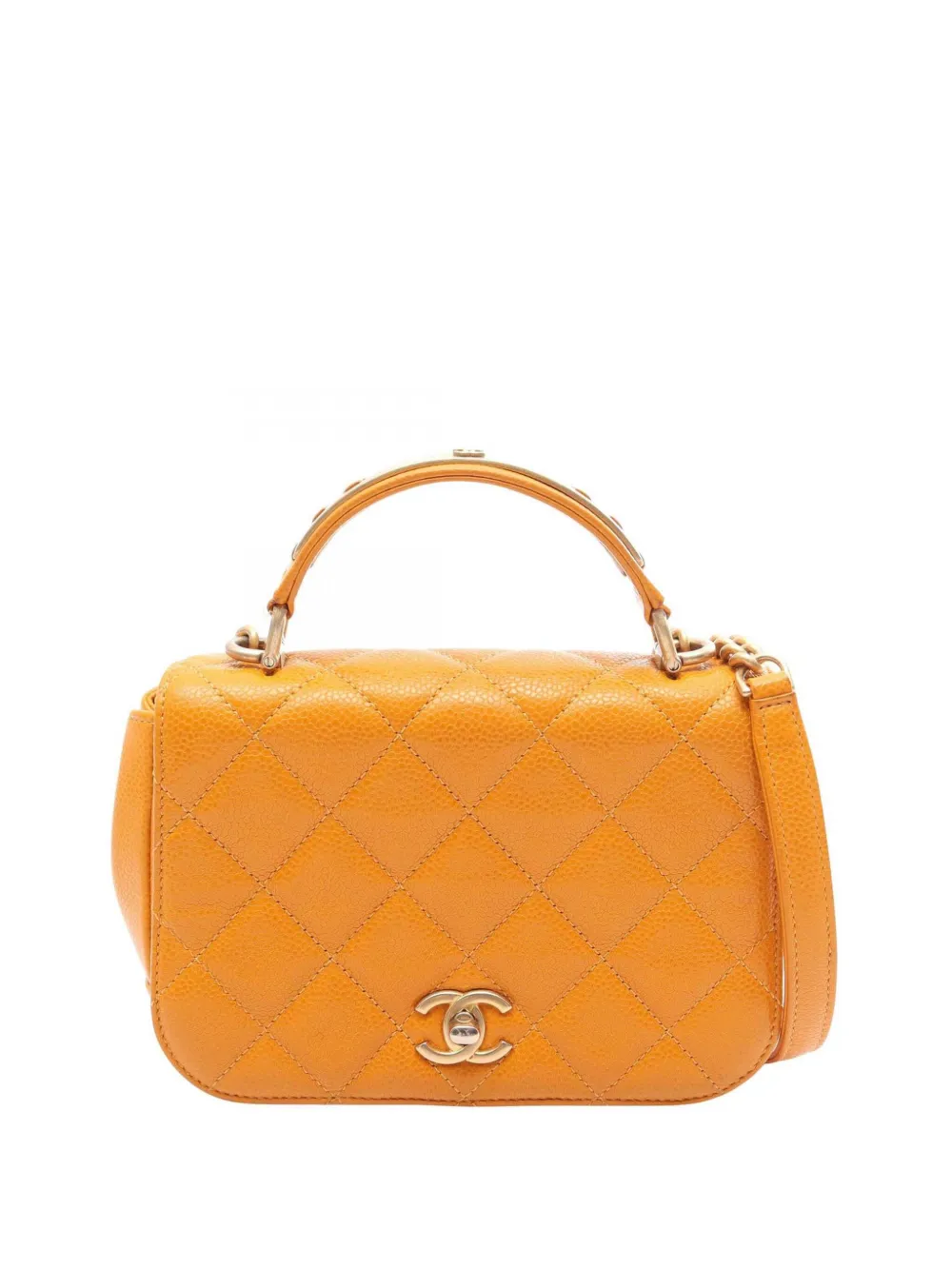 CHANEL Pre-Owned 2017-2018 Mini Quilted Caviar Carry Around Flap satchel - Arancione
