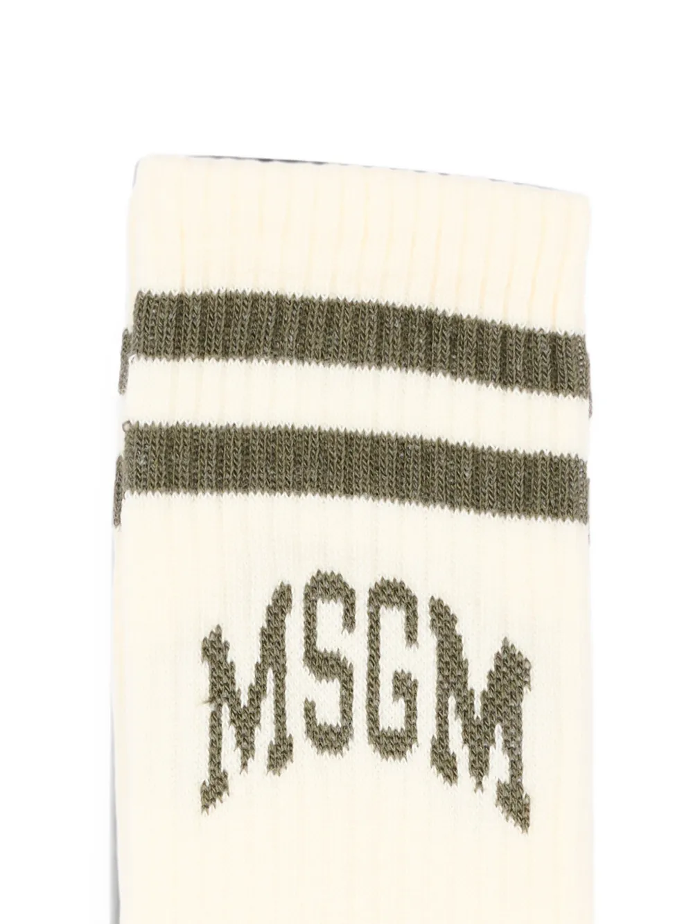 MSGM Kids Gestreepte sokken met intarsia logo Beige