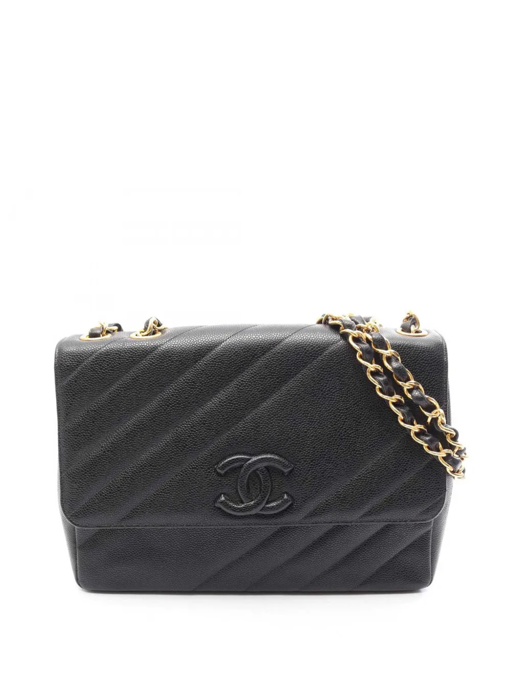 CHANEL Pre-Owned 1994-1996 Jumbo CC Diagonal Quilted Caviar Flap shoulder bag - Schwarz