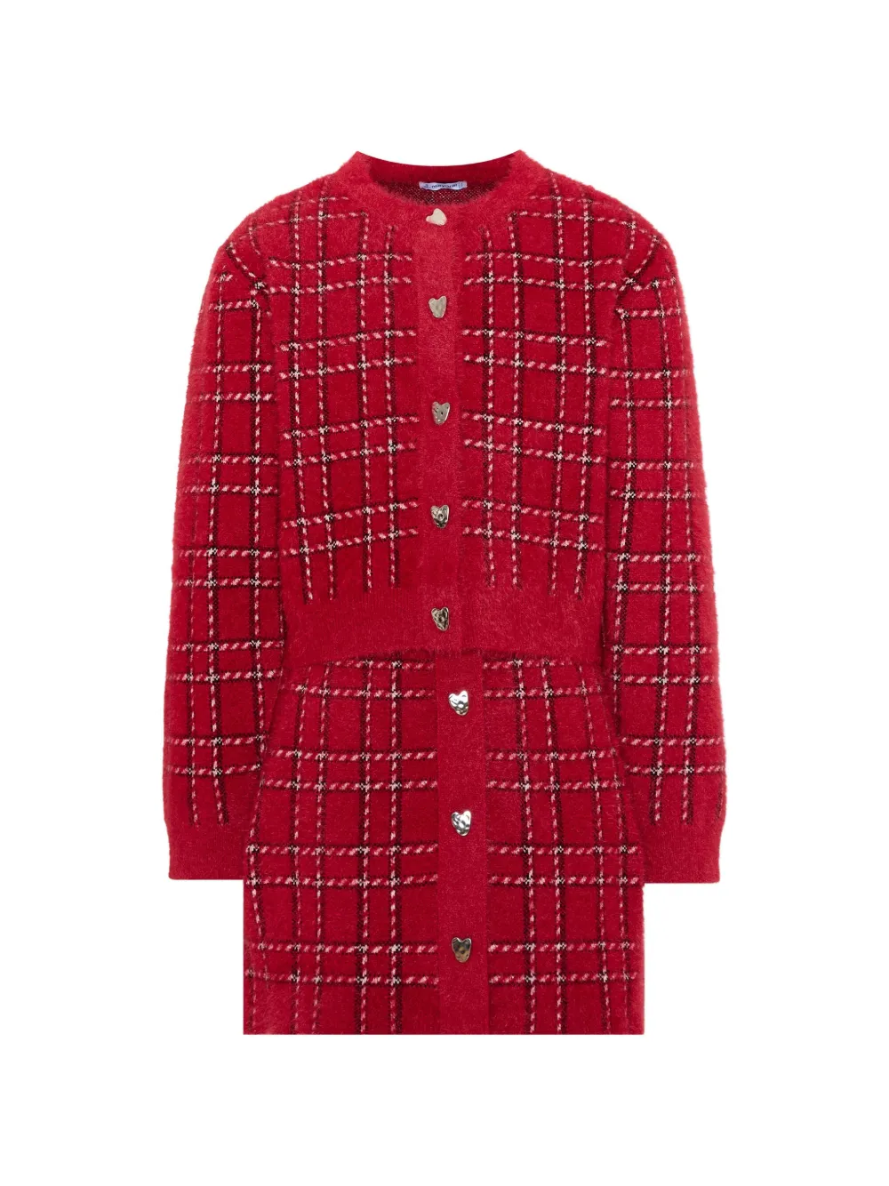 Mayoral plaid heart-button cardigan and skirt - Rosso
