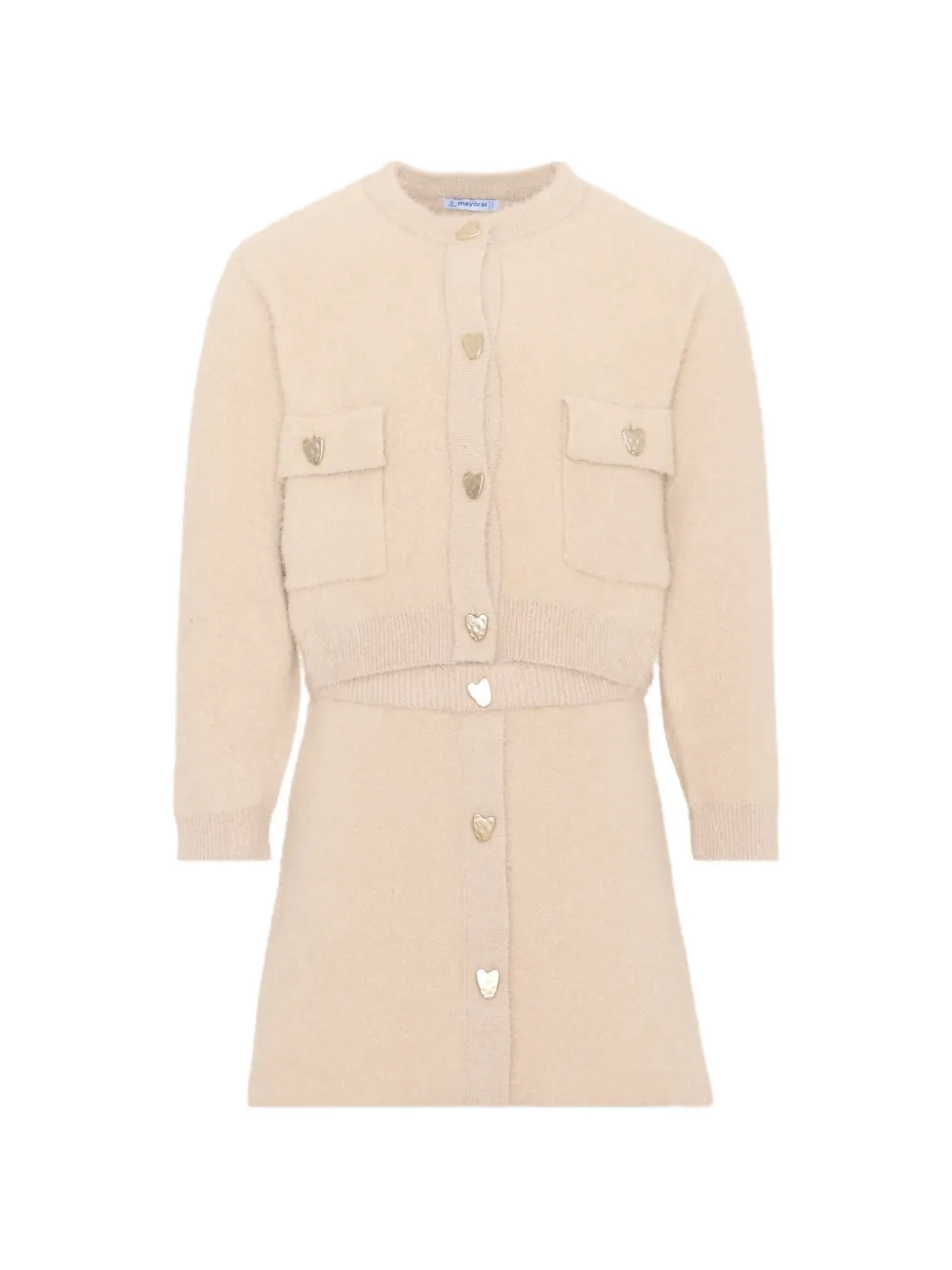 Mayoral heart-button knit cardigan and skirt - Toni neutri