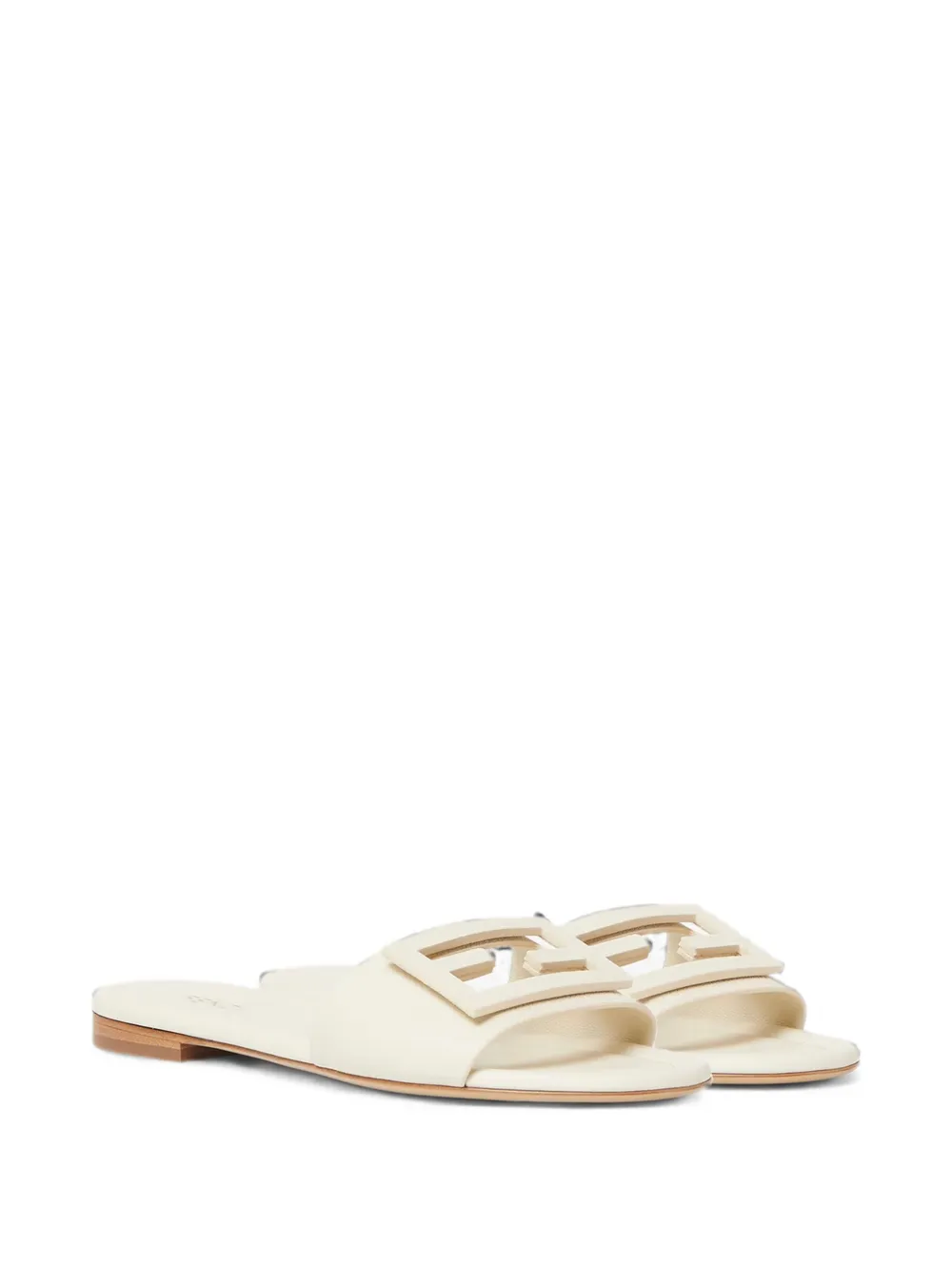 FENDI Baguette parchment-coloured leather slides Beige