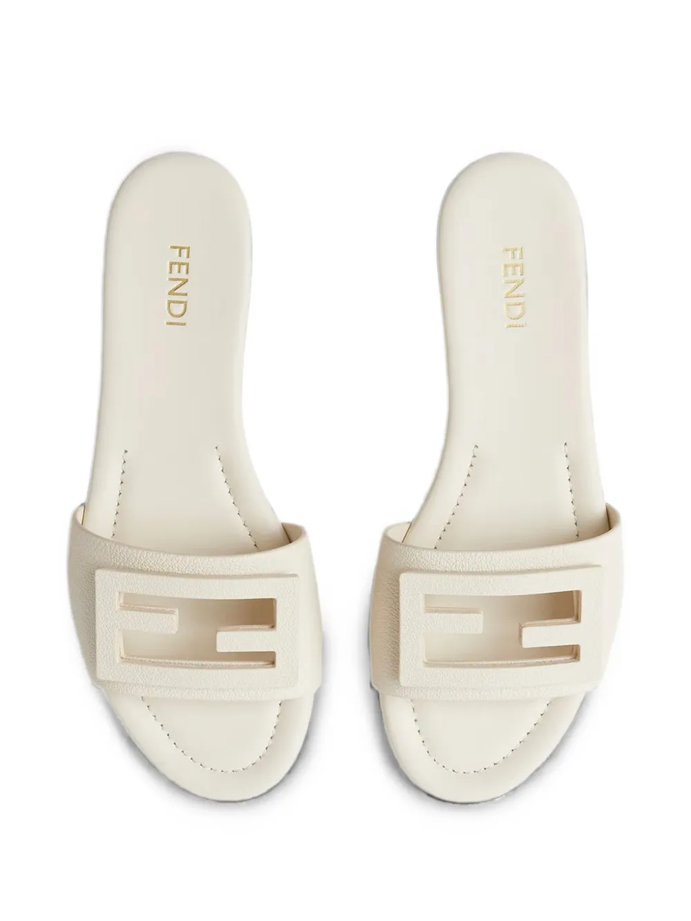 FENDI Baguette parchment-coloured leather slides Beige