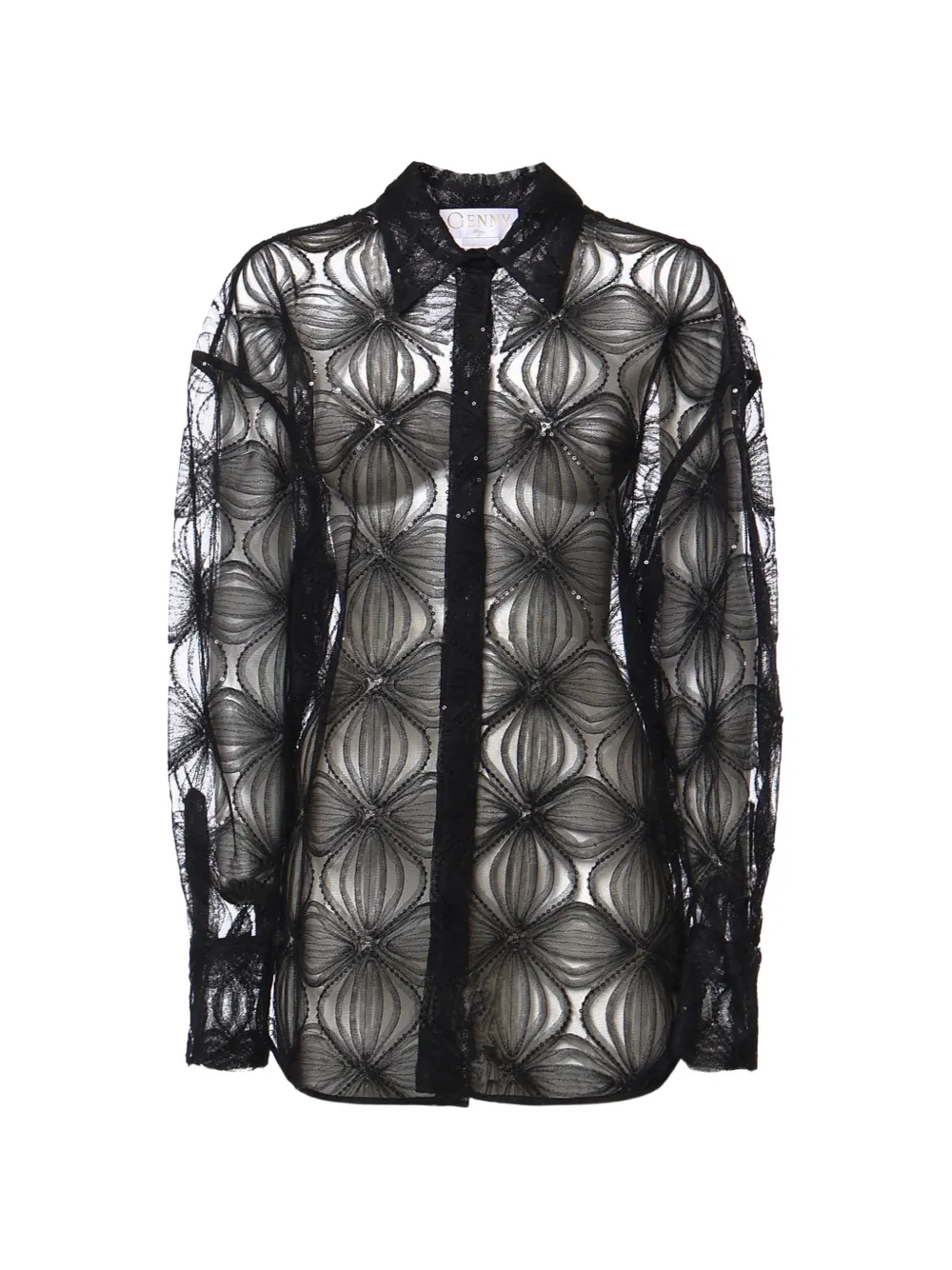 Genny sequin-embellished floral-lace shirt - Nero