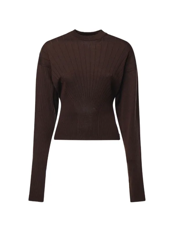 Sportmax Ribbed Virgin Wool Jumper in Brown
