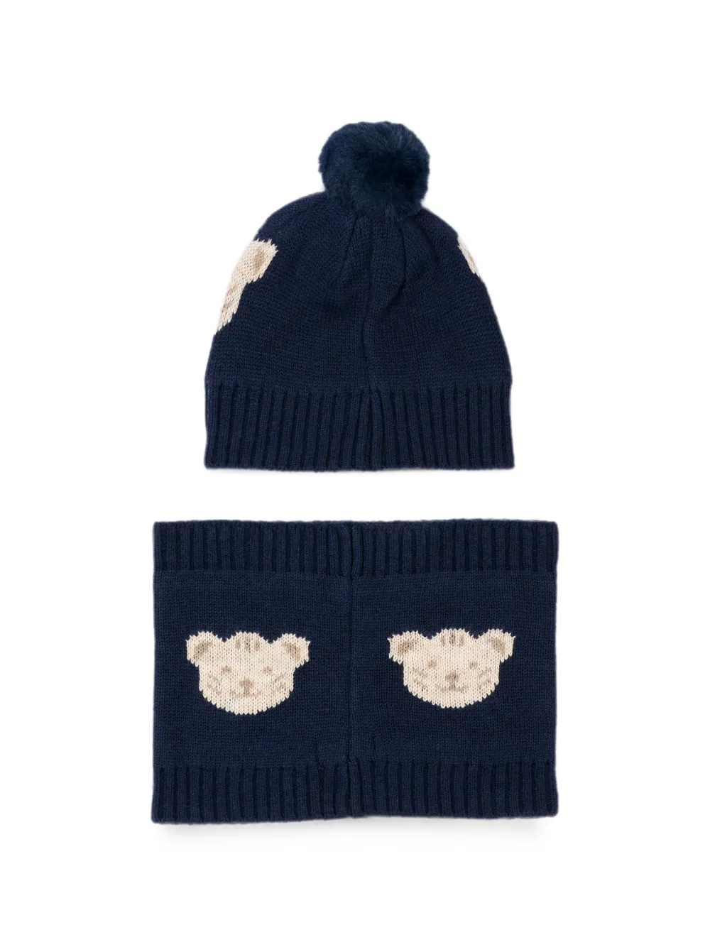 Mayoral bear-intarsia beanie hat set Blauw