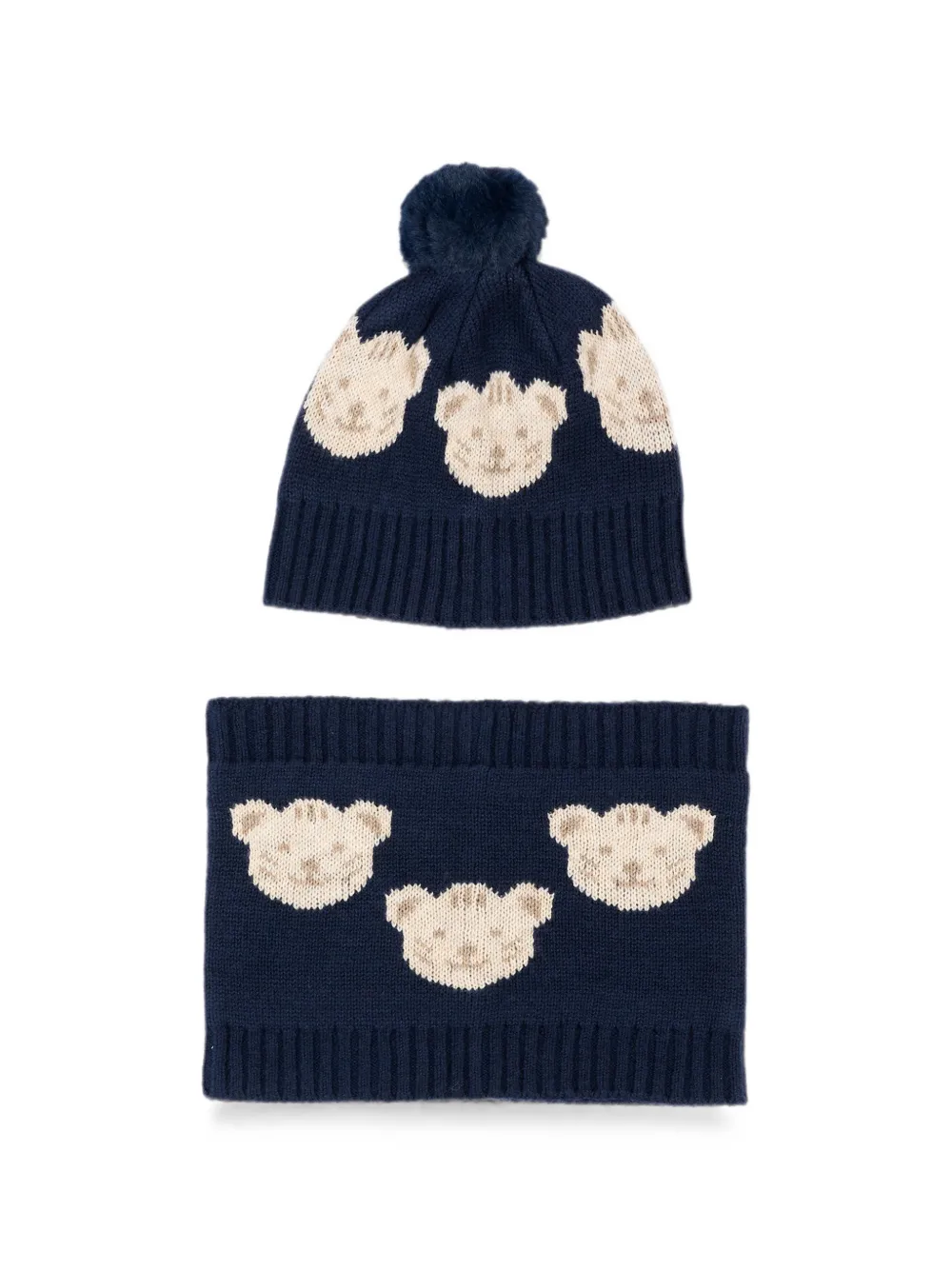 Mayoral bear-intarsia beanie hat set Blauw