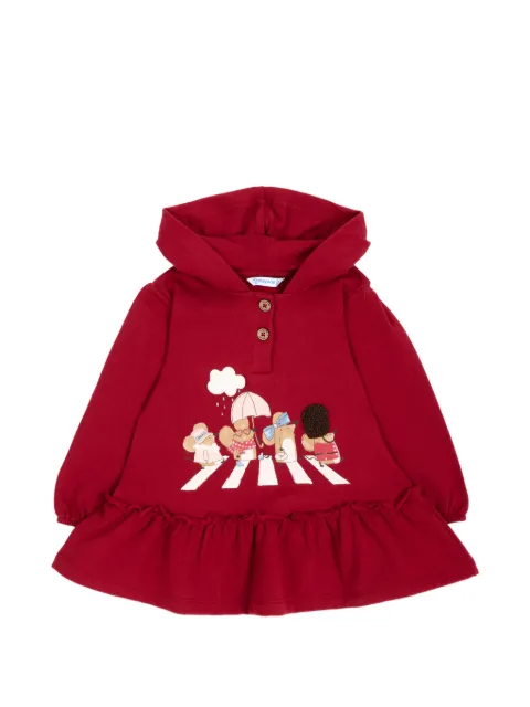 Mayoral hooded ruffled long-sleeved dress