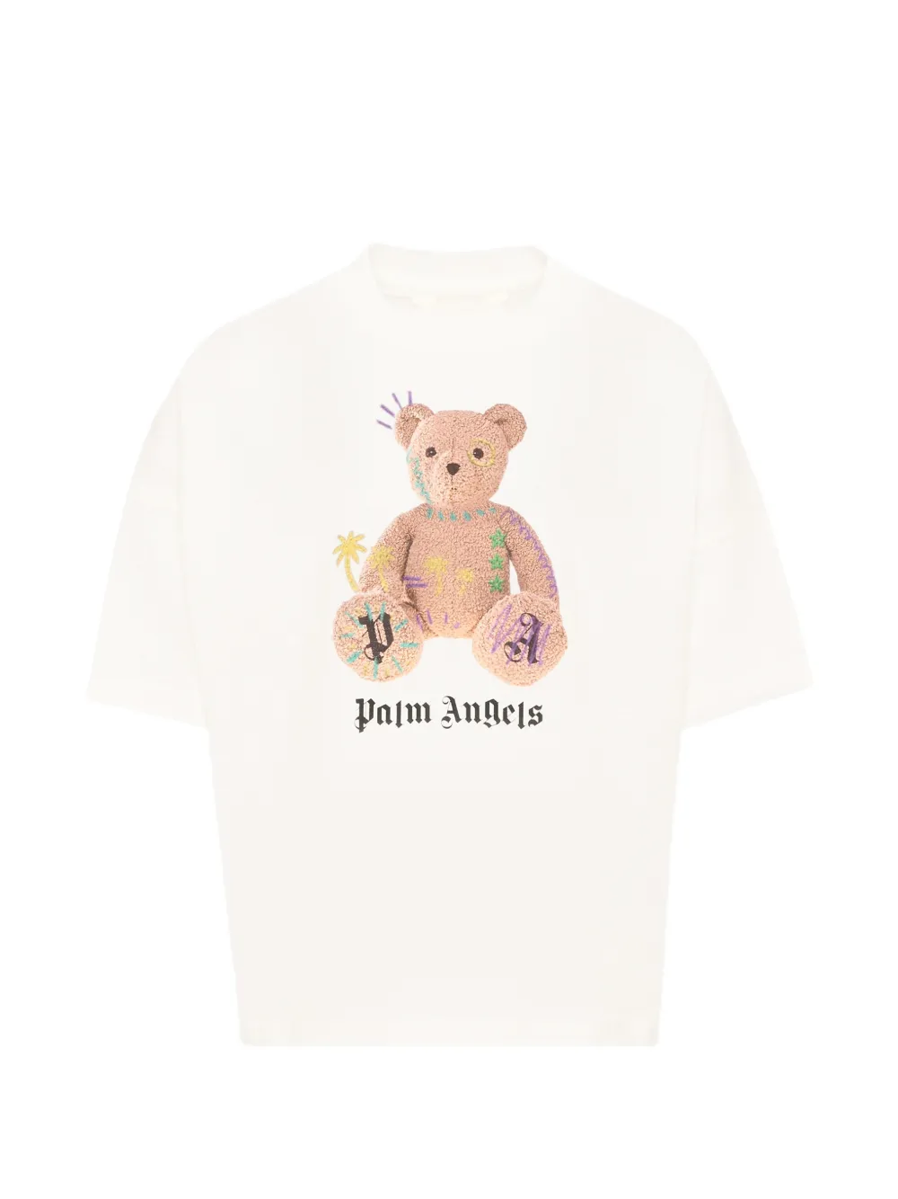 Palm Angels Kids teddy bear logo-print T-shirt - Bianco