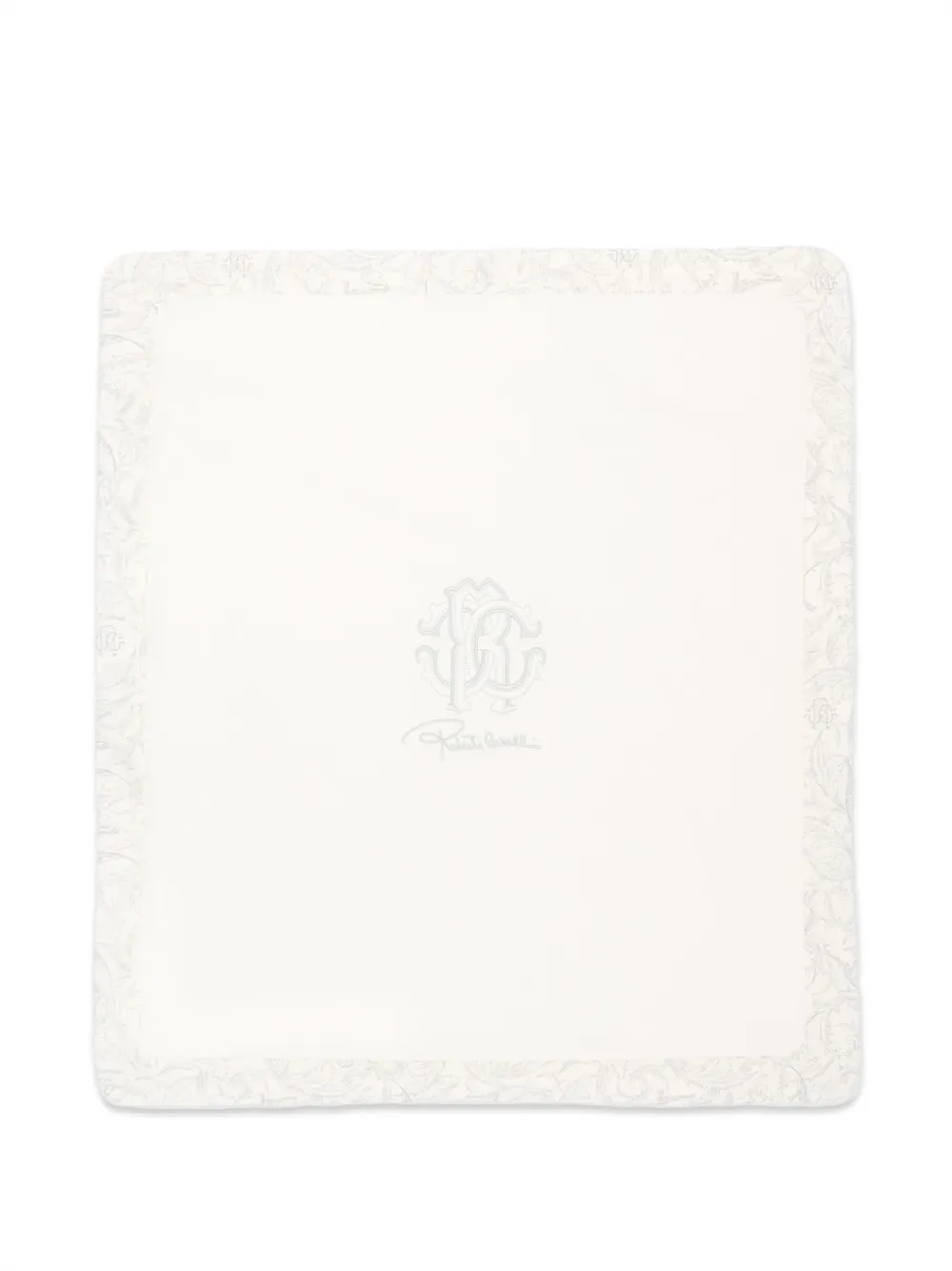 Roberto Cavalli Junior logo-print baroque-pattern blanket - Bianco