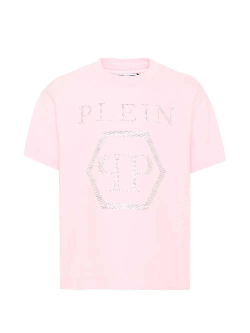 Philipp Plein Junior rhinestone-logo T-shirt - Rosa
