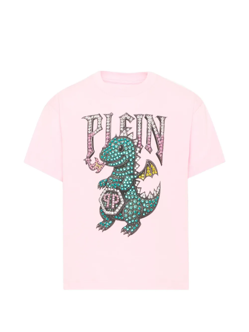 Philipp Plein Junior rhinestone-embellished dragon T-shirt - Rosa