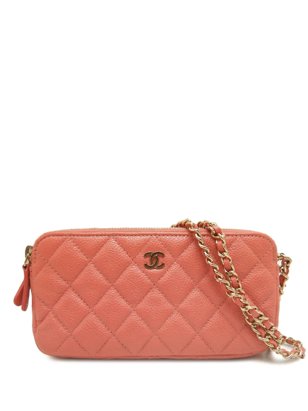 CHANEL Pre-Owned 2018 CC Quilted Caviar Double Zip Clutch With Chain crossbody bag - Rosa