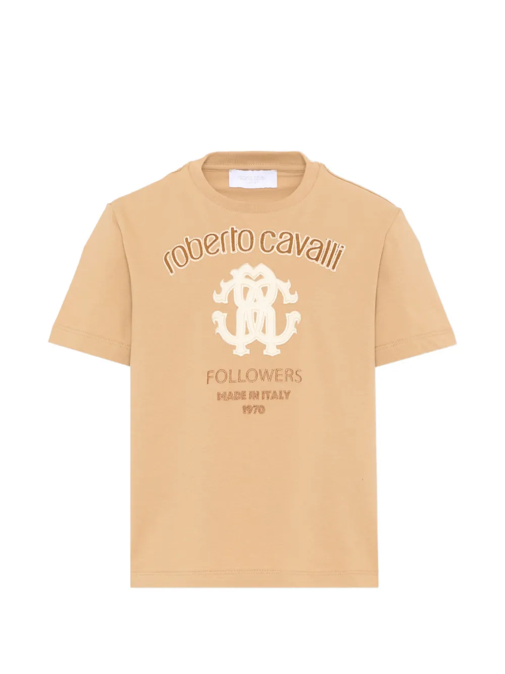 Roberto Cavalli Junior logo-embroidered short-sleeve T-shirt - Toni neutri