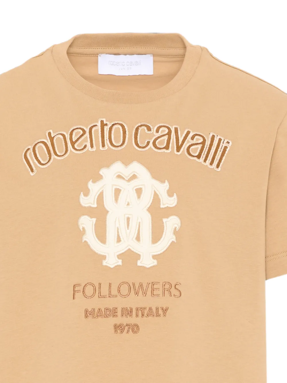 Roberto Cavalli Junior T-shirt met geborduurd logo Beige