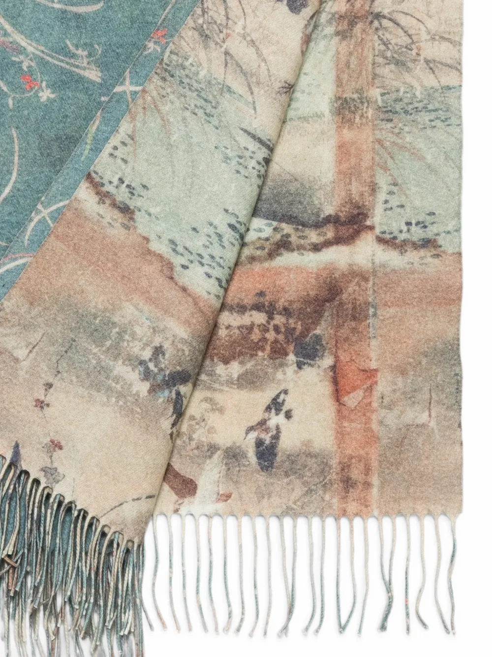 Pierre-Louis Mascia Sjaal met bloemenprint en franje Blauw