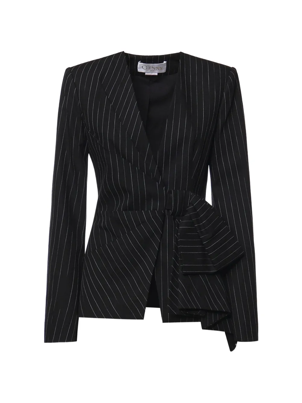 Genny pinstripe-pattern knotted jacket - Schwarz