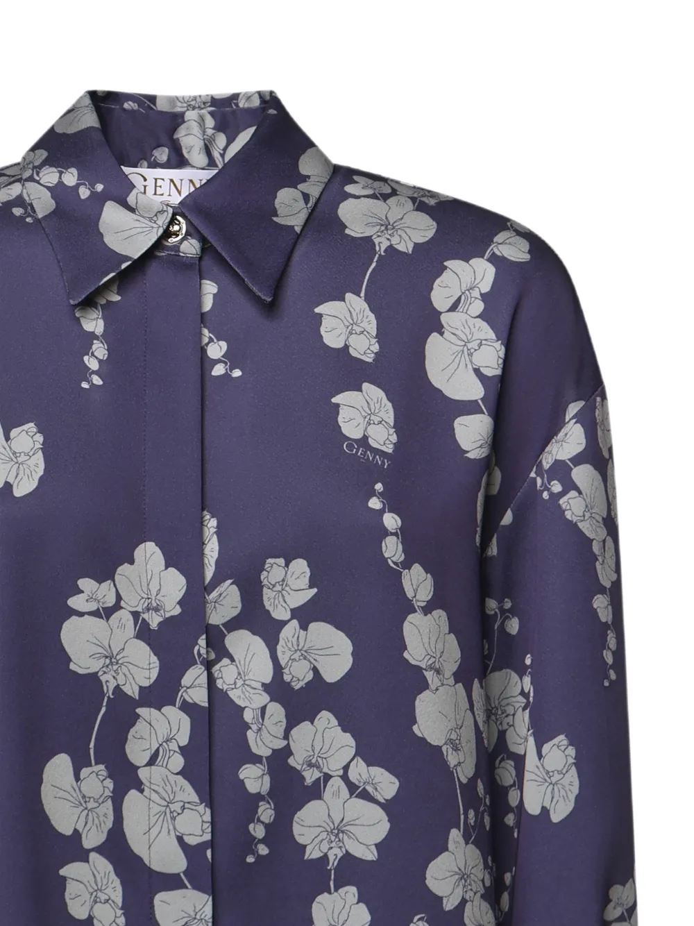 Genny Zijden-satijnen blouse met bloemenprint Paars