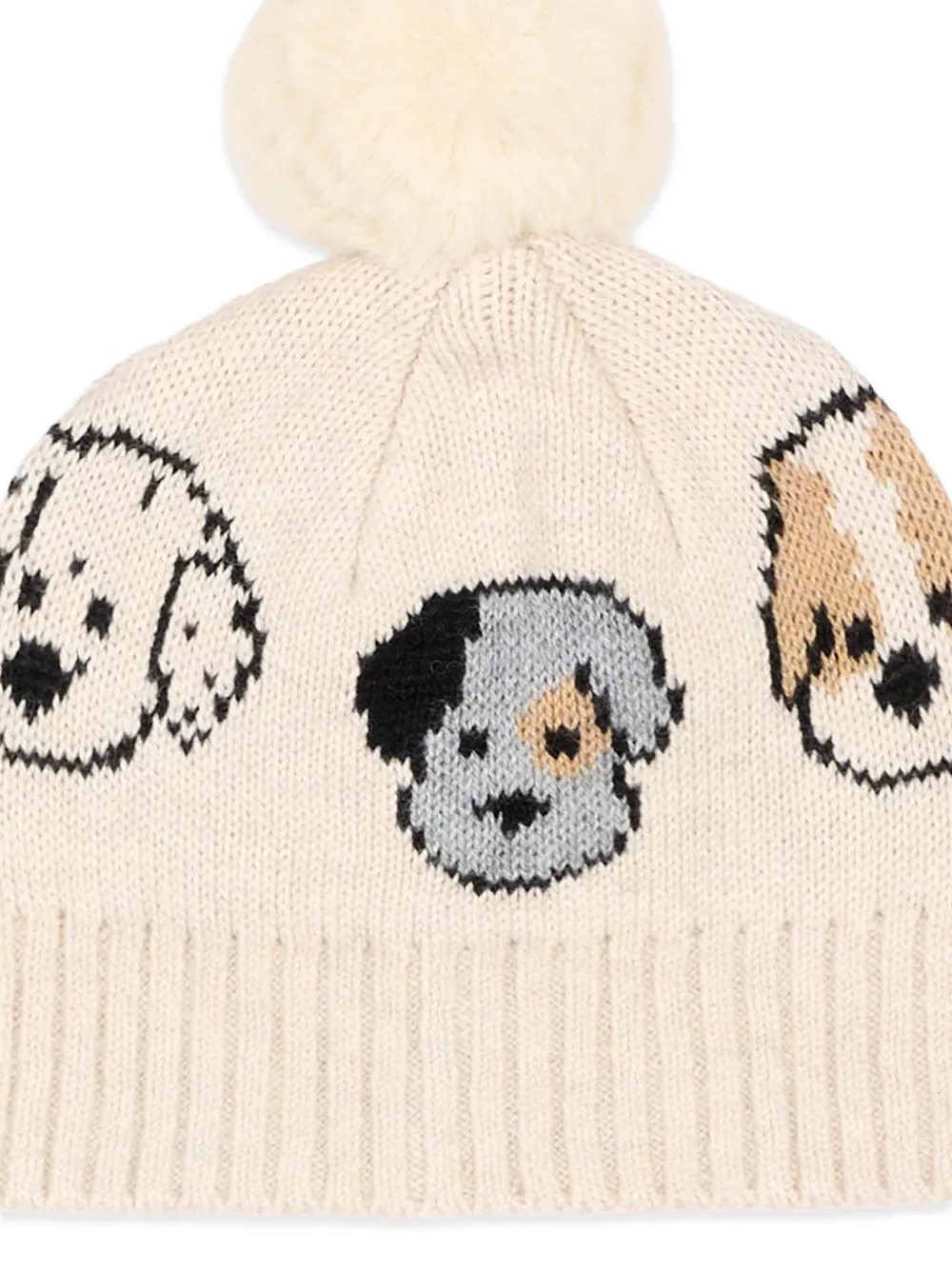 Mayoral Twee muts met hond-intarsia en pompon Beige