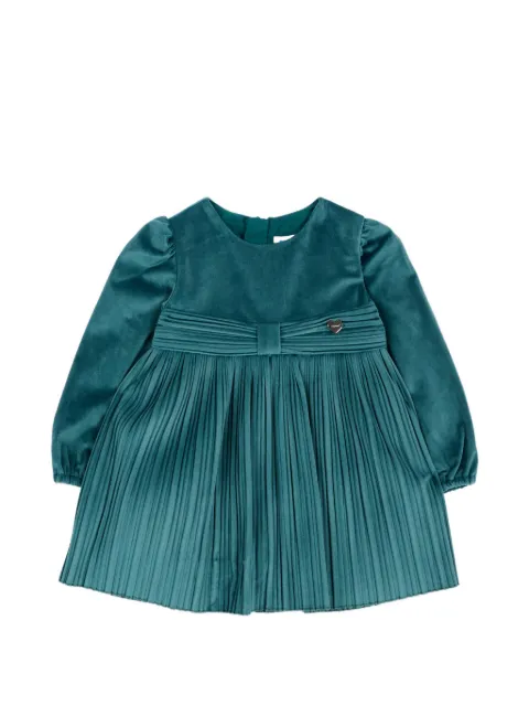Mayoral pleated long-sleeve velvet dress