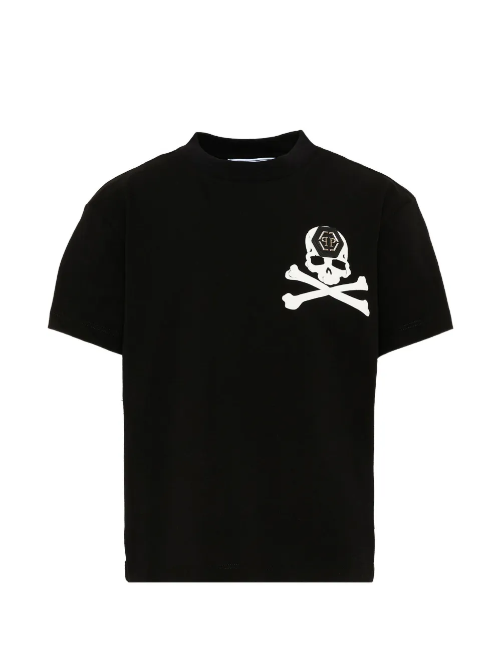 Philipp Plein Junior skull-print logo-patch T-shirt - Nero