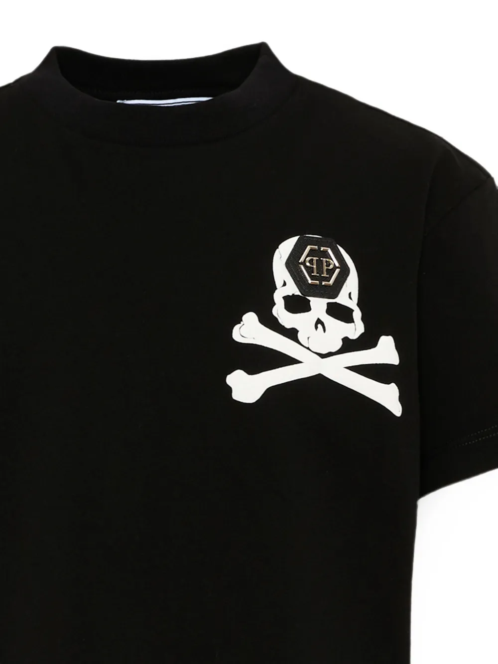 Philipp Plein Junior T-shirt met doodskopprint en logo-patch Zwart