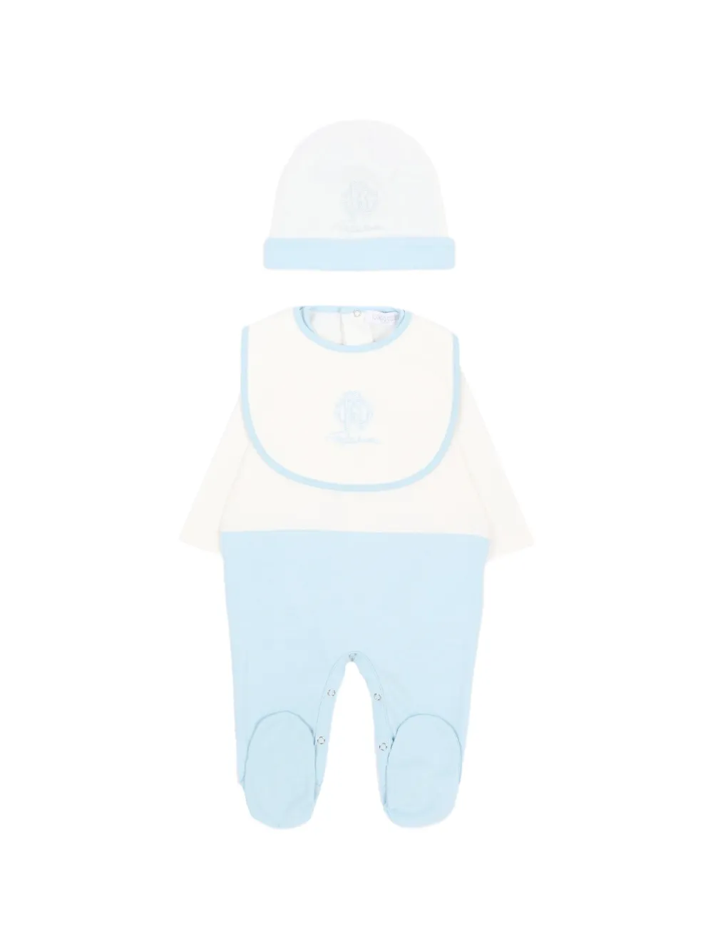 Roberto Cavalli Junior Drie tweekleurige rompers met geborduurd logo Wit