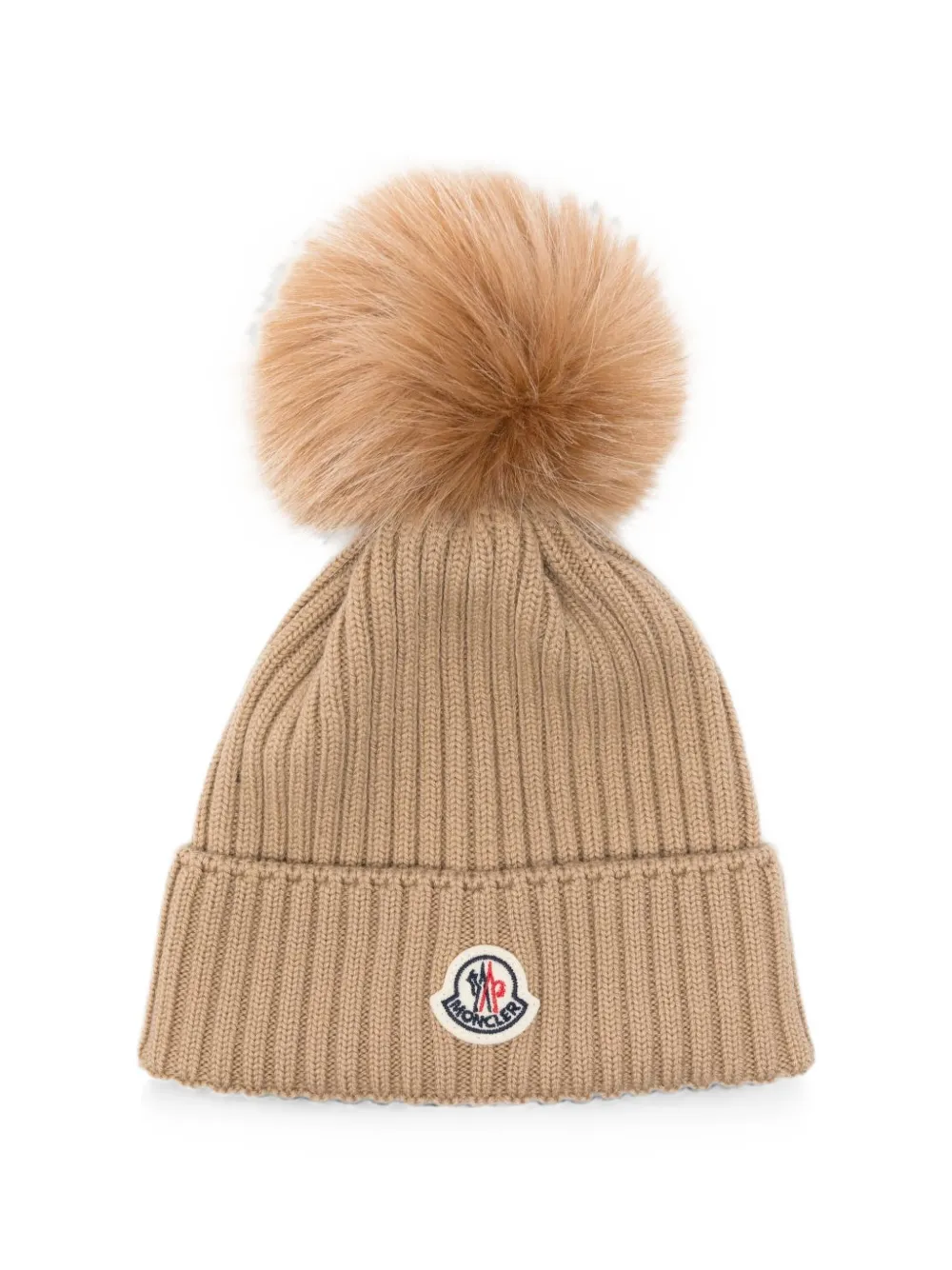 Moncler Enfant pom-pom ribbed beanie hat Beige
